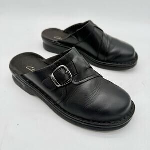 Clarks Black Leather Women's Patty Keren Slip On Clogs Size 6